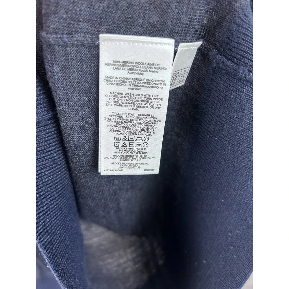 Brooks Brothers Men's Blue Merino Wool Medium Light Long Sleeve Sweater
